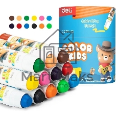 Гелевые мелки Deli EC224-12 Color Kids, круглые, 12 цветов (12шт) длина 80мм, диаметр 15мм