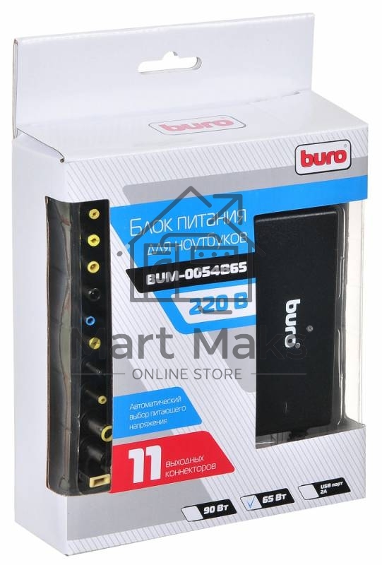 Блок питания Buro BUM-0054B65 автоматический 65W 12V-20V 11-connectors 4A от бытовой электросети LED индикатор