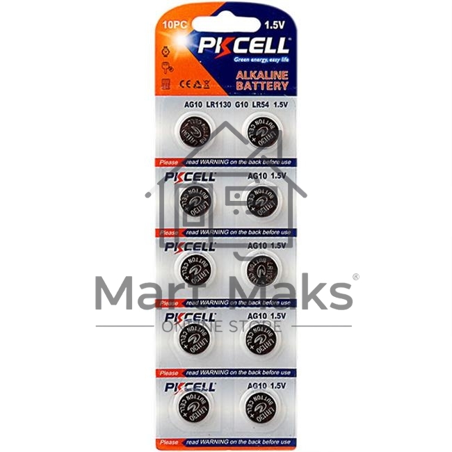 Щелочной/алкалиновый элемент питания PKCELL AG10-10B тип - LR54(AG10) 10 шт в блистере