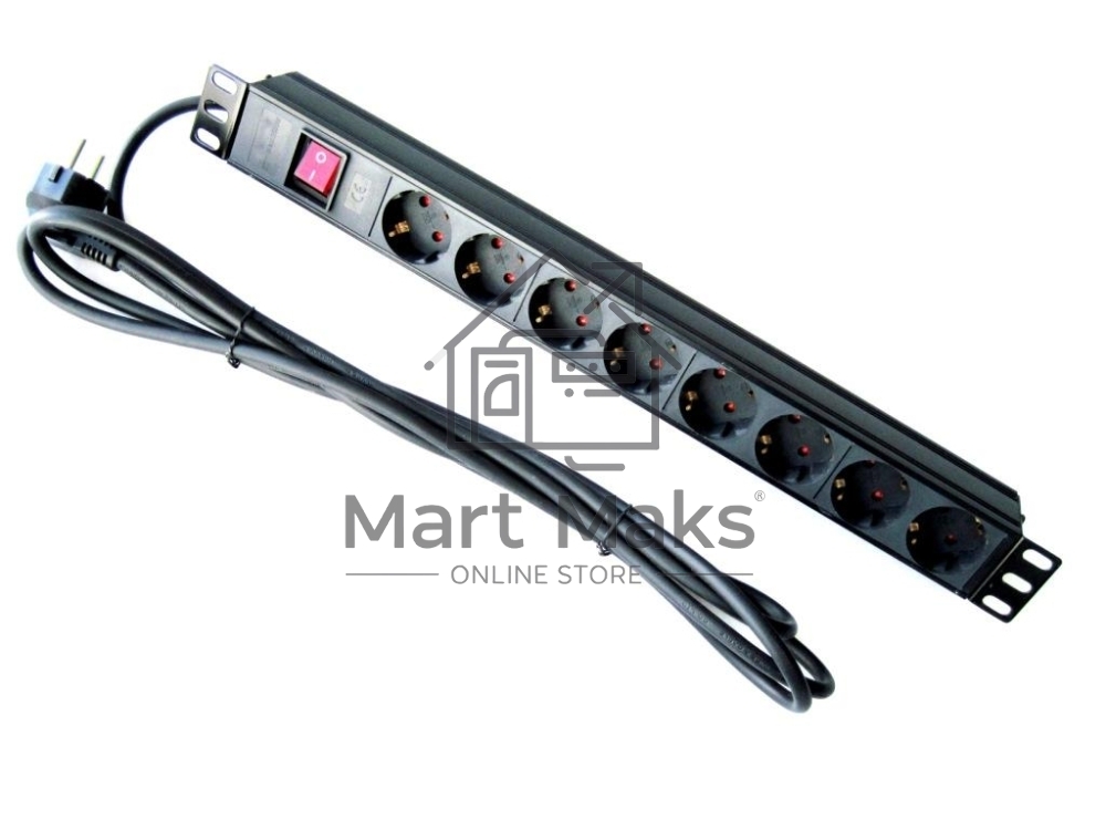 Аксессуар ЦМО Блок розеток Rem-16 с выкл., 8 Schuko, 16A, алюм., 19