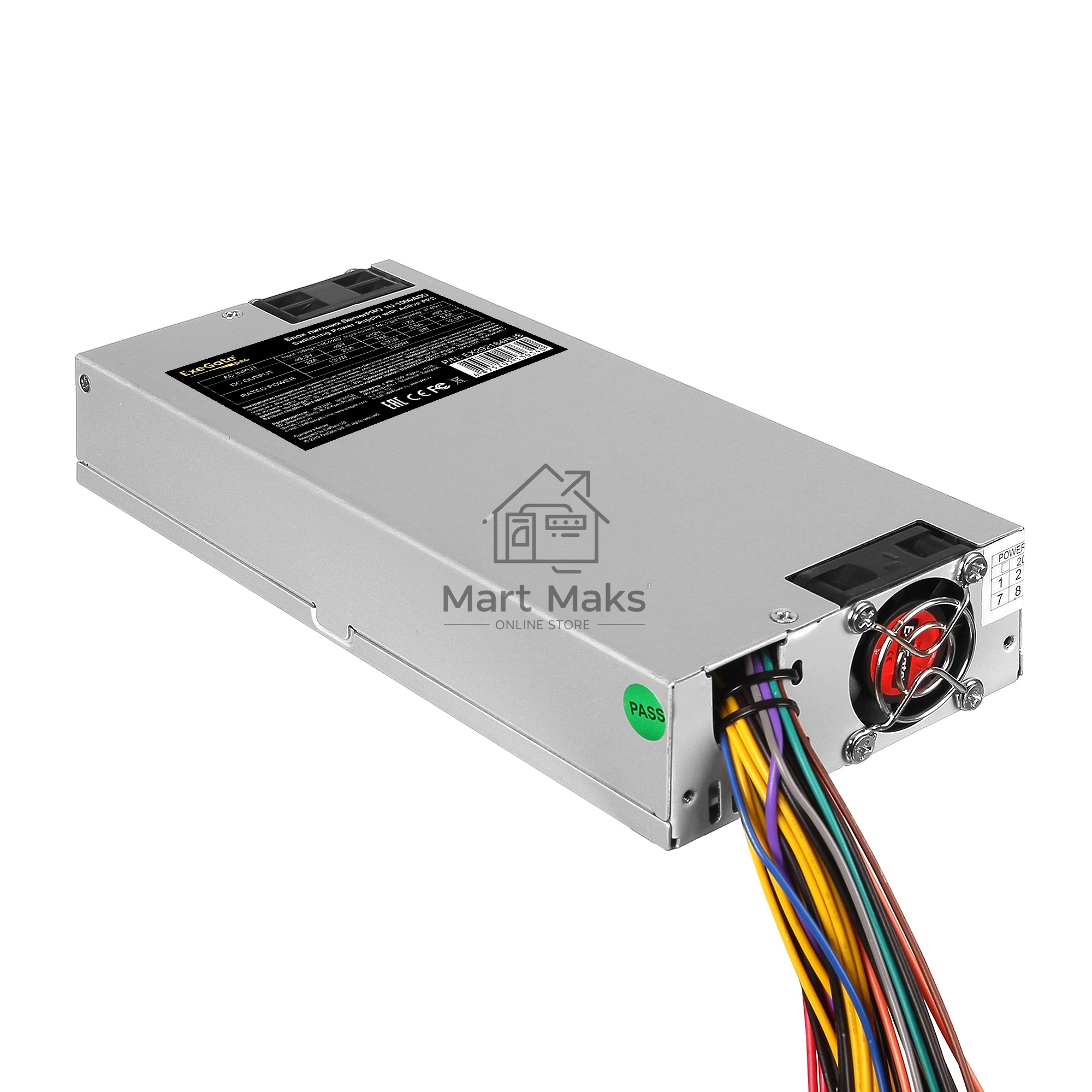 Серверный блок питания1000W ExeGate EX292184RUS ServerPRO-1U-1000ADS (1U, APFC, КПД 85% (80 PLUS Bronze), 2x4cm fans, 24pin, 2x(4+4)pin, 4xSATA, 3xIDE)