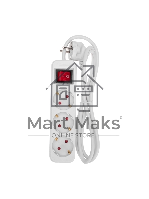 Удлинитель STANDARD 3 гнезда, 1,5м, 3х1,0мм², с/з, с выключателем, белый REXANT