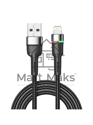 Кабель USB-A – Lightning для Apple, 2,4А, 1м, в черной нейлоновой оплетке, с LED подсветкой Rexant