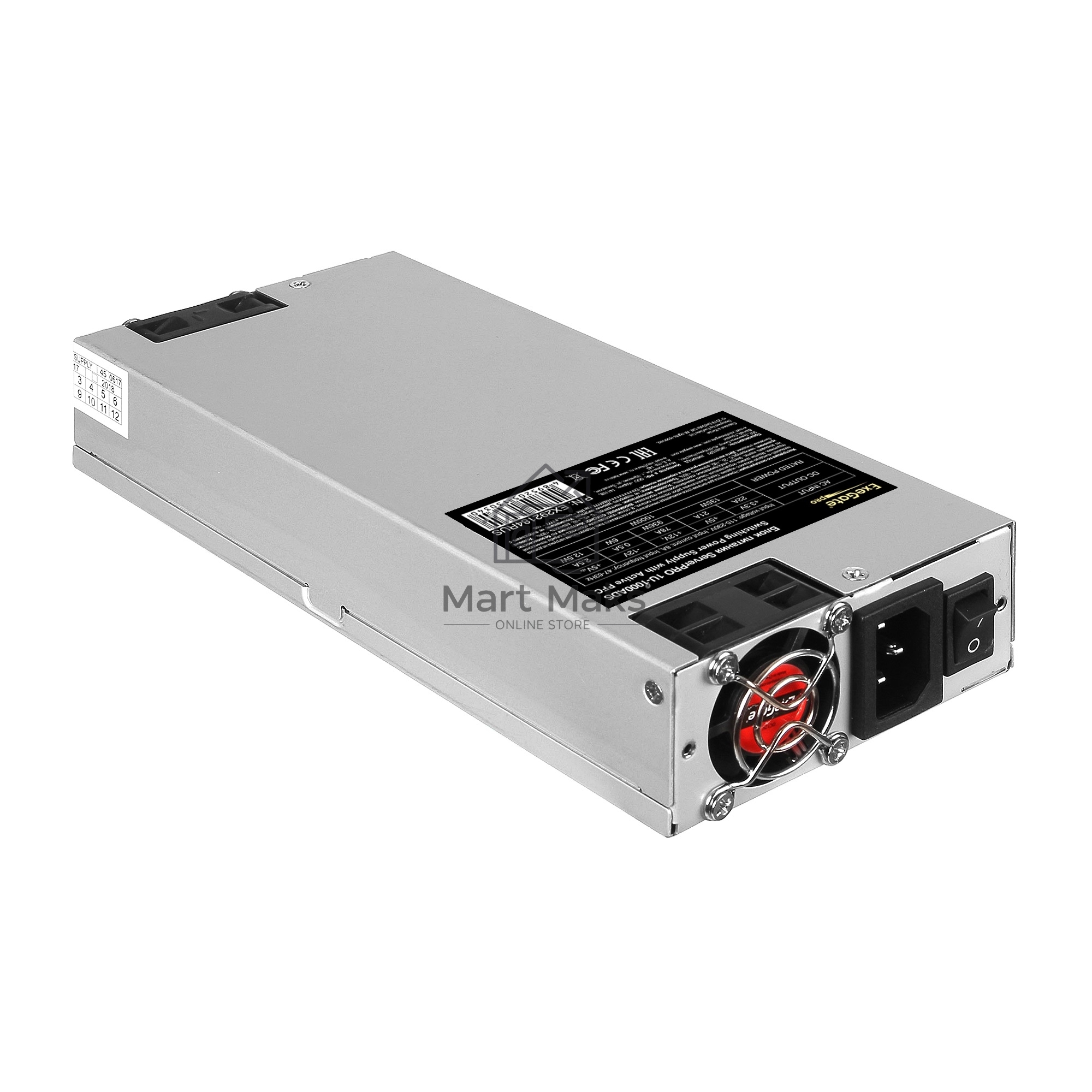 Серверный блок питания1000W ExeGate EX292184RUS ServerPRO-1U-1000ADS (1U, APFC, КПД 85% (80 PLUS Bronze), 2x4cm fans, 24pin, 2x(4+4)pin, 4xSATA, 3xIDE)