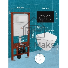 Комплект BAU 6 в 1: усиленная инсталляция BAU IDEAL, унитаз подвесной безободковый вихревой Bau Nimb Hurricane3, сиденье дюропласт микролифт, клавиша BAU Round, черная матовая