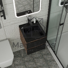 Тумба под раковину Bau Stil Loft black brushed, раковина кварцевая BAU Stil 40, черный металлик