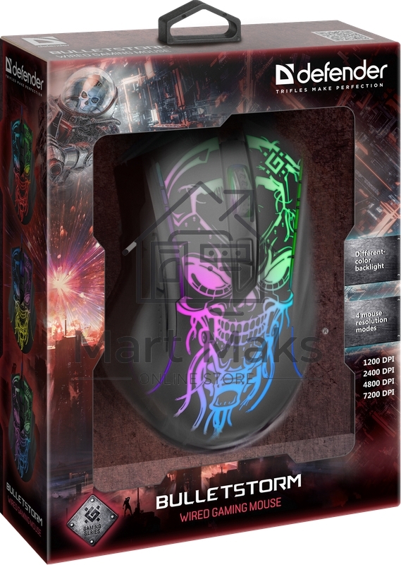Мышь проводная Defender Bulletstorm GM-928 черный, 7200 dpi, USB, кнопки - 7