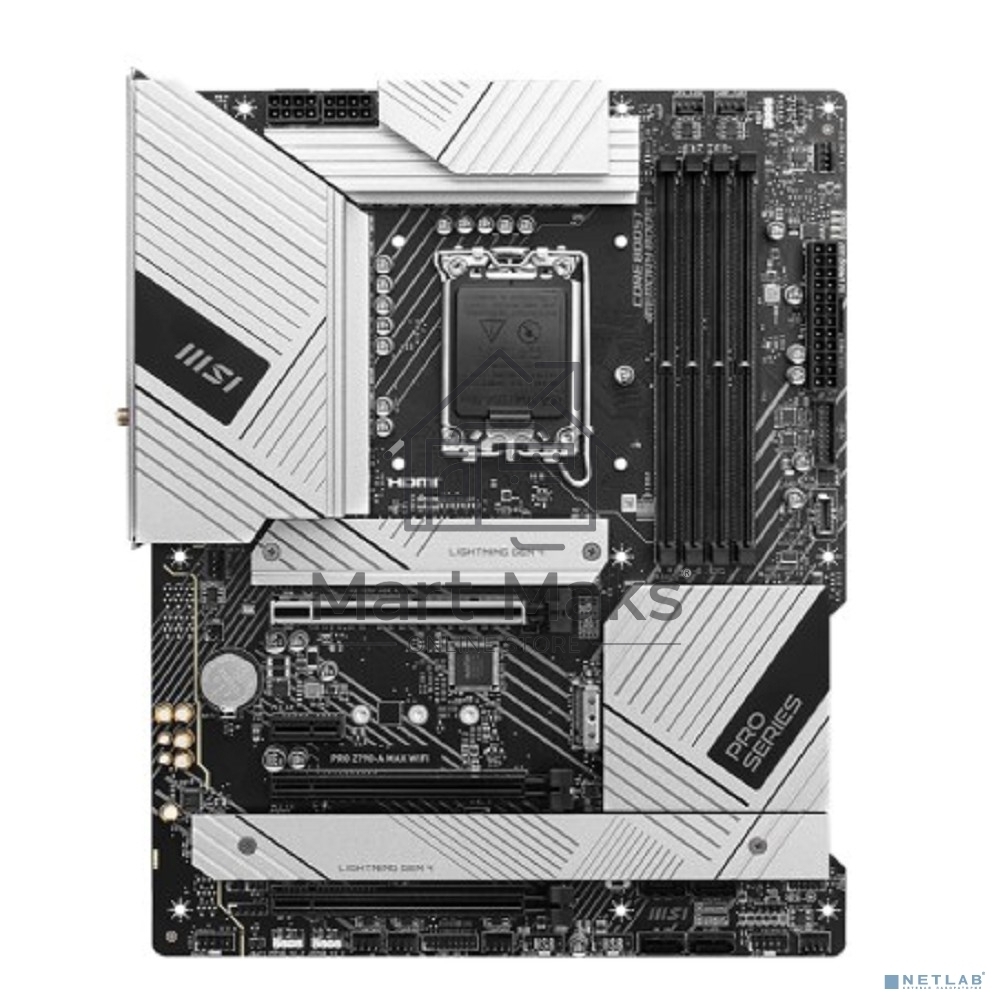 Материнская плата MSI PRO Z790-P WIFI, LGA 1700, Intel Z790, 4xDDR5, 6xSATA, 4xM.2, 1xPCIe 5.0 x16, 1xPCIe 4.0 x16, 1xPCIe 3.0 x16, 1xPCIe x1, 1xHDMI, 1xDP, 1x2.5Gb LAN, 4xUSB-A 2.0, 2xUSB-A 3.2 Gen 1, 1xUSB-A 3.2 Gen 2, 1xUSB-C 3.2 Gen 2x2, 6x3.5мм, 7.1,
