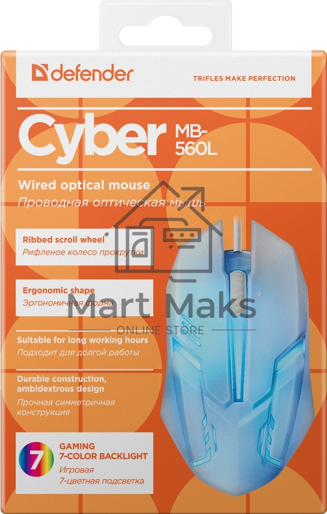 Мышь проводная Defender Cyber MB-560L белый, 1200 dpi, USB, кнопки - 3