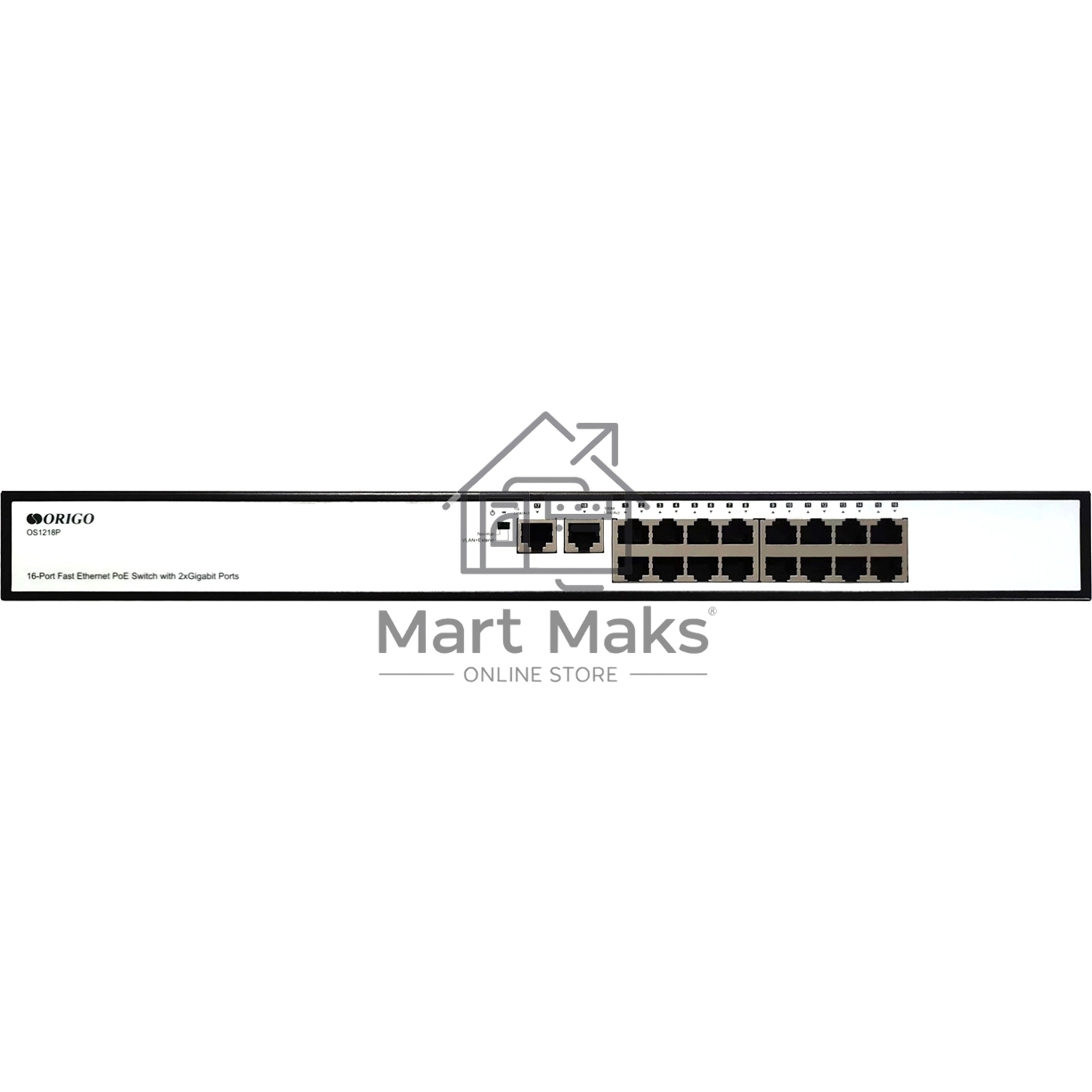 Неуправляемый PoE-коммутатор ORIGO OS1218P/190W/A1A 16x100Base-TX PoE+, 2x1000Base-T, PoE-бюджет 190 Вт, корпус металл