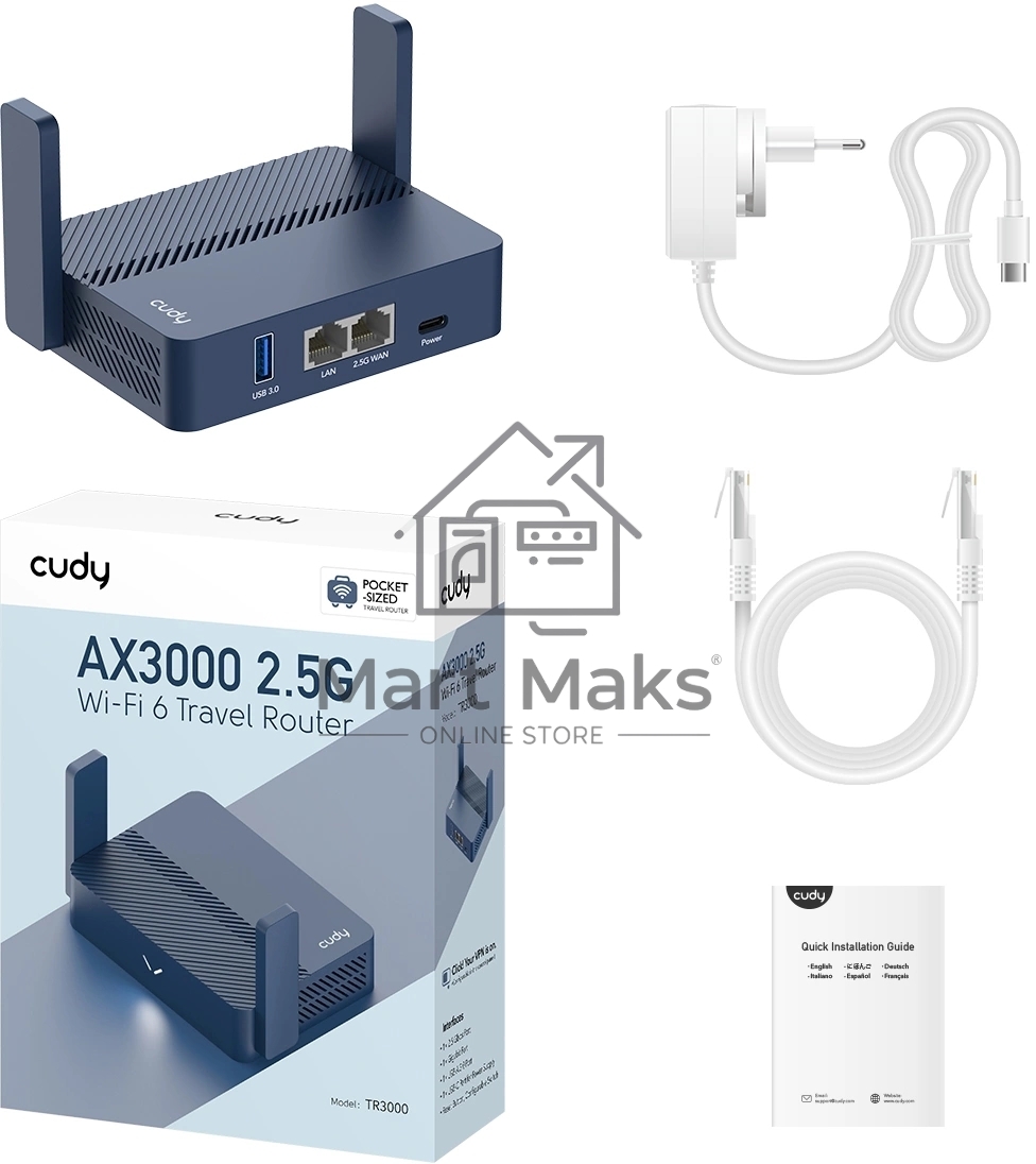 Маршрутизатор Cudy TR3000, AX3000, 2,5 Гбит/с (WAN) + 1 Гбит/с (LAN)1 USB3.0, MU-MIMO, Mesh (TR3000)
