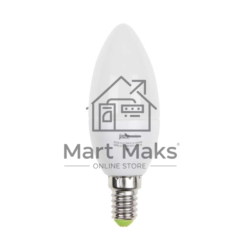Лампа светодиодная PLED-ECO-C37 5Вт свеча 3000К тепл. бел. E14 400лм 220-240В JazzWay 1036834A