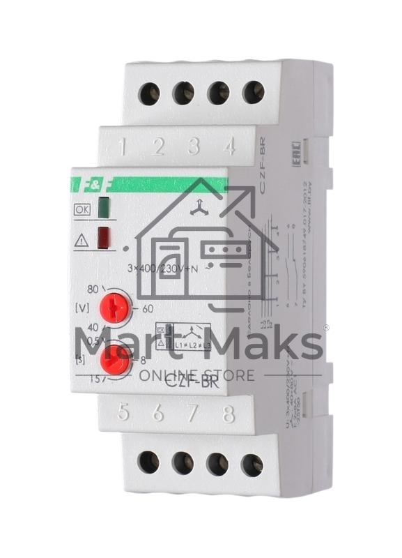 Реле контроля фаз CZF-BR (3х400/230+N 8А 1перекл. IP20 монтаж на DIN-рейке) F&F EA04.001.003