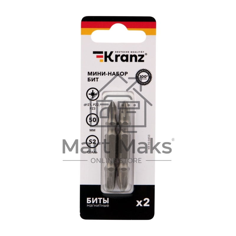 Мини-набор бит KRANZ PZ2xPZ2, PZ1xPZ3-50 мм (2 шт./уп.)