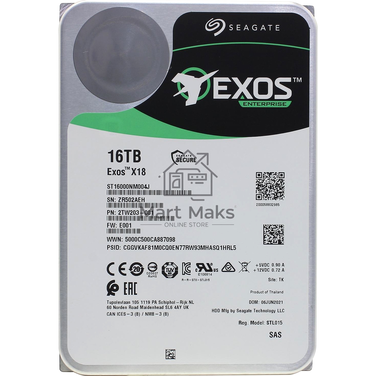 Жесткий диск Seagate HDD Server Exos X18 HDD 512E/4KN ( 3.5'/ 16TB/ SAS 12Gb/s / 7200rpm)