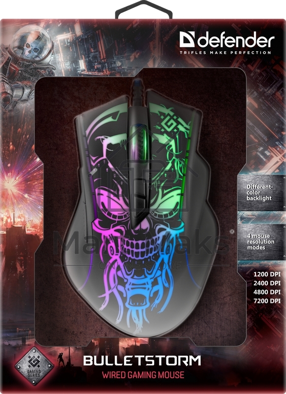 Мышь проводная Defender Bulletstorm GM-928 черный, 7200 dpi, USB, кнопки - 7