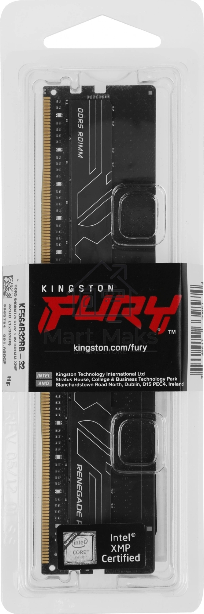 Оперативная память Kingston Fury Renegade Pro, DDR5, 32GB (1x32GB), 6400MHz, CL32, ECC, RDIMM