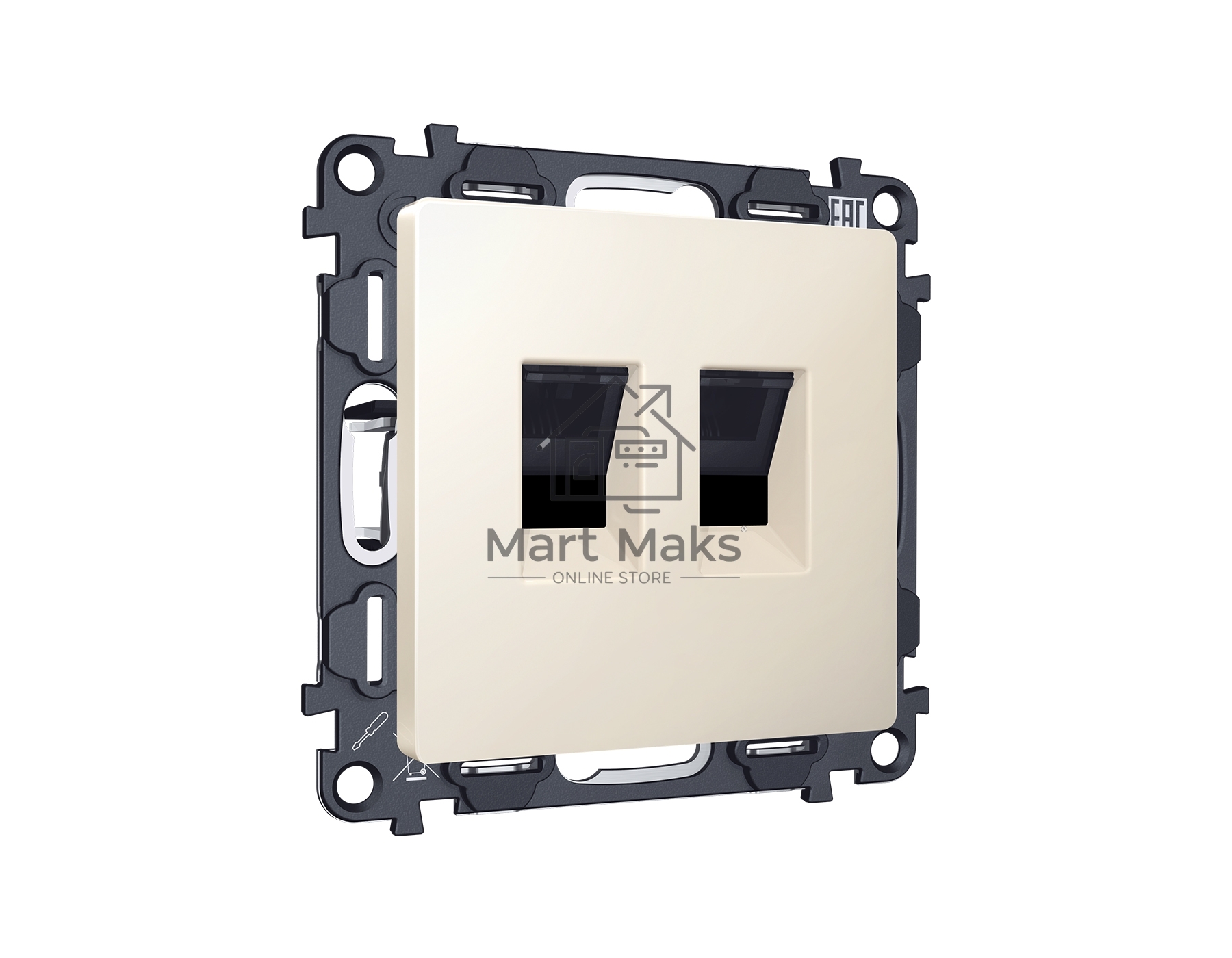 Комплект механизма компьютерной двойной розетки RJ-45 с автоматической защитной шторкой ALFA Бежевый матовый QUANT (AP3321, VM189) MA332110