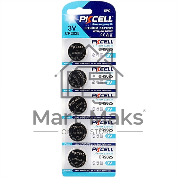 Литиевый элемент питания PKCELL CR2025-5B тип - CR2025 5 шт в блистере
