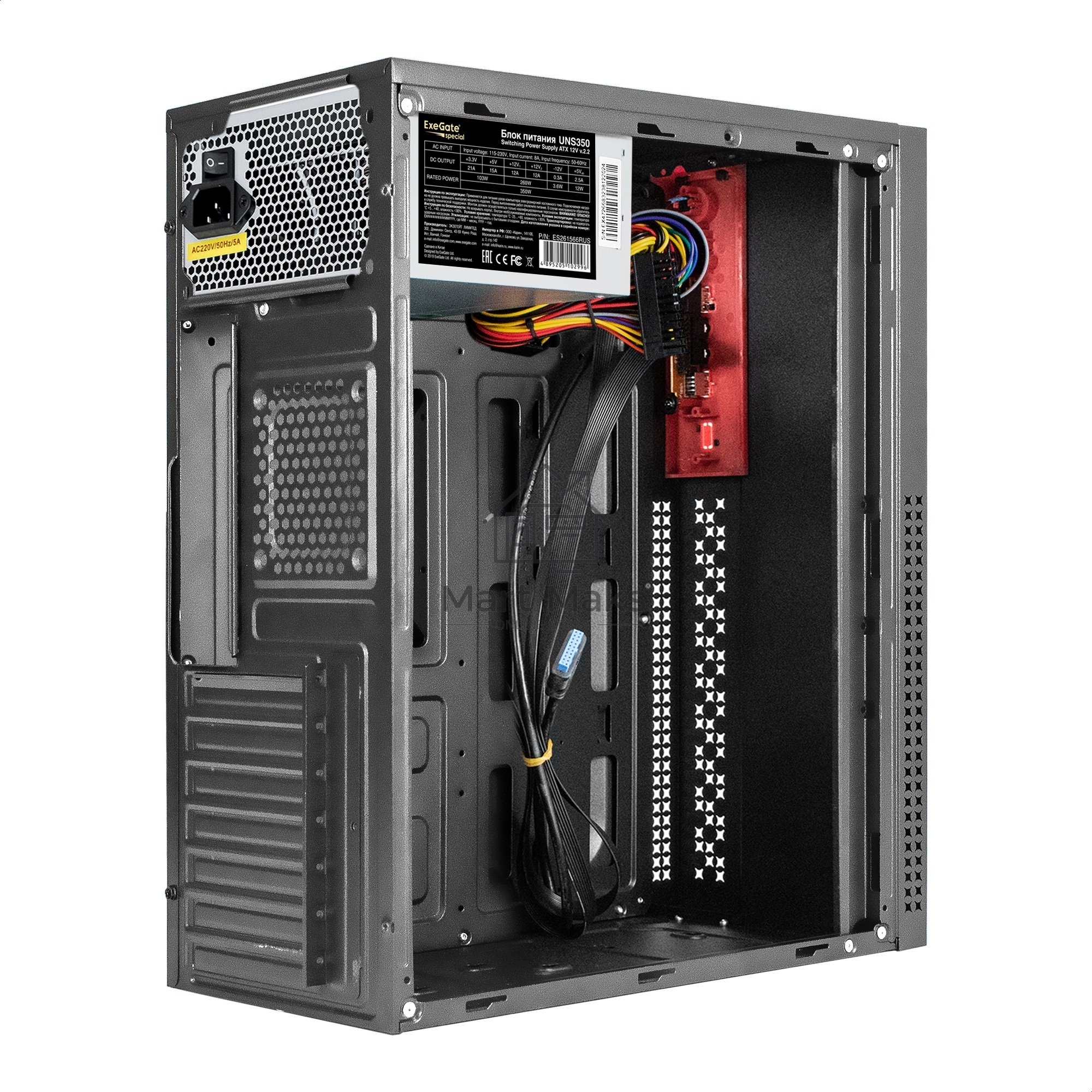 Компьютерный корпус Miditower ExeGate AA-443U-UNS350 (ATX, БП UNS350 с вент. 12см, 2*USB+1*USB3.0+HD Audio, черный)