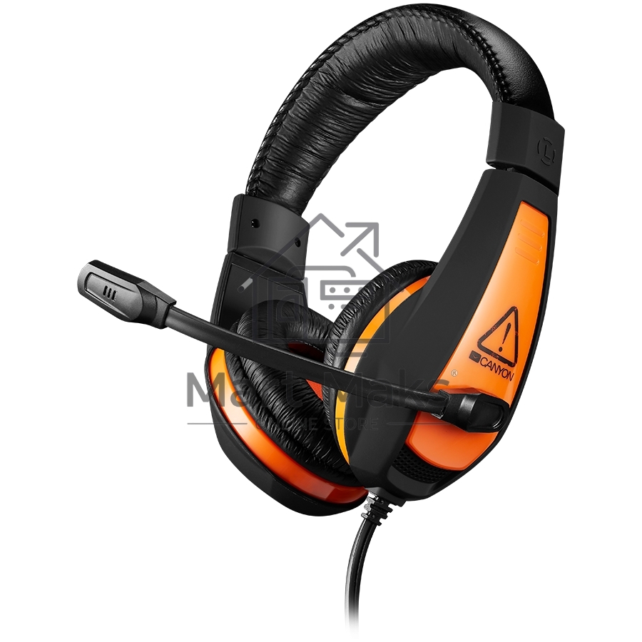 Гарнитура CANYON Gaming headset 3.5mm jack with adjustable microphone and volume control, with 2in1 3.5mm adapter, cable 2M, черный, 0.23kg