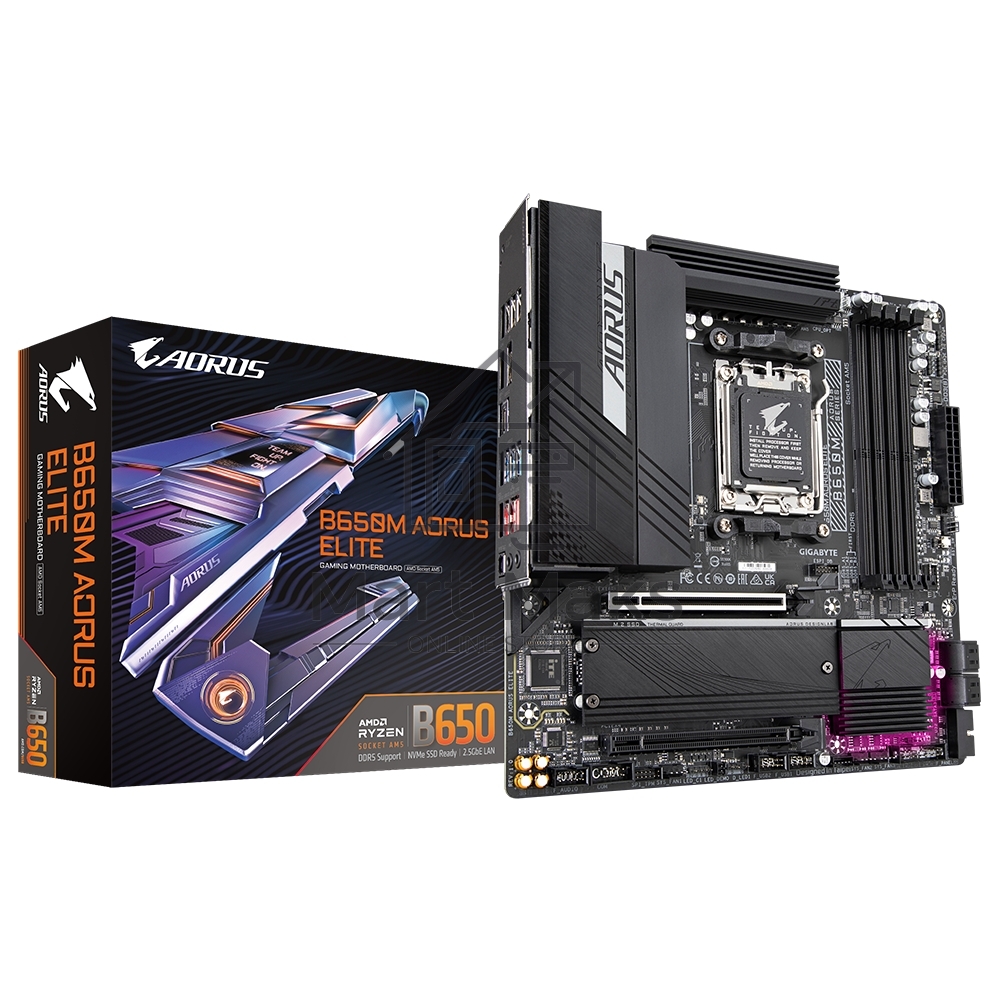 Материнская плата Gigabyte B650M AORUS ELITE, Socket AM5, AMD B650, 4xDDR5, 4xSATA, 2xM.2, 1xPCI-E 4.0 x16, 1xPCI-E 4.0 x4, 1xHDMI, 1xDP, 1x 2.5Gb LAN, 5xUSB-A 3.2 Gen 1, 2xUSB-A 3.2 Gen 2, 4xUSB-A 2.0, 1xUSB-C 3.2 Gen 2, 2x3.5 мм, 7.1, Micro-ATX