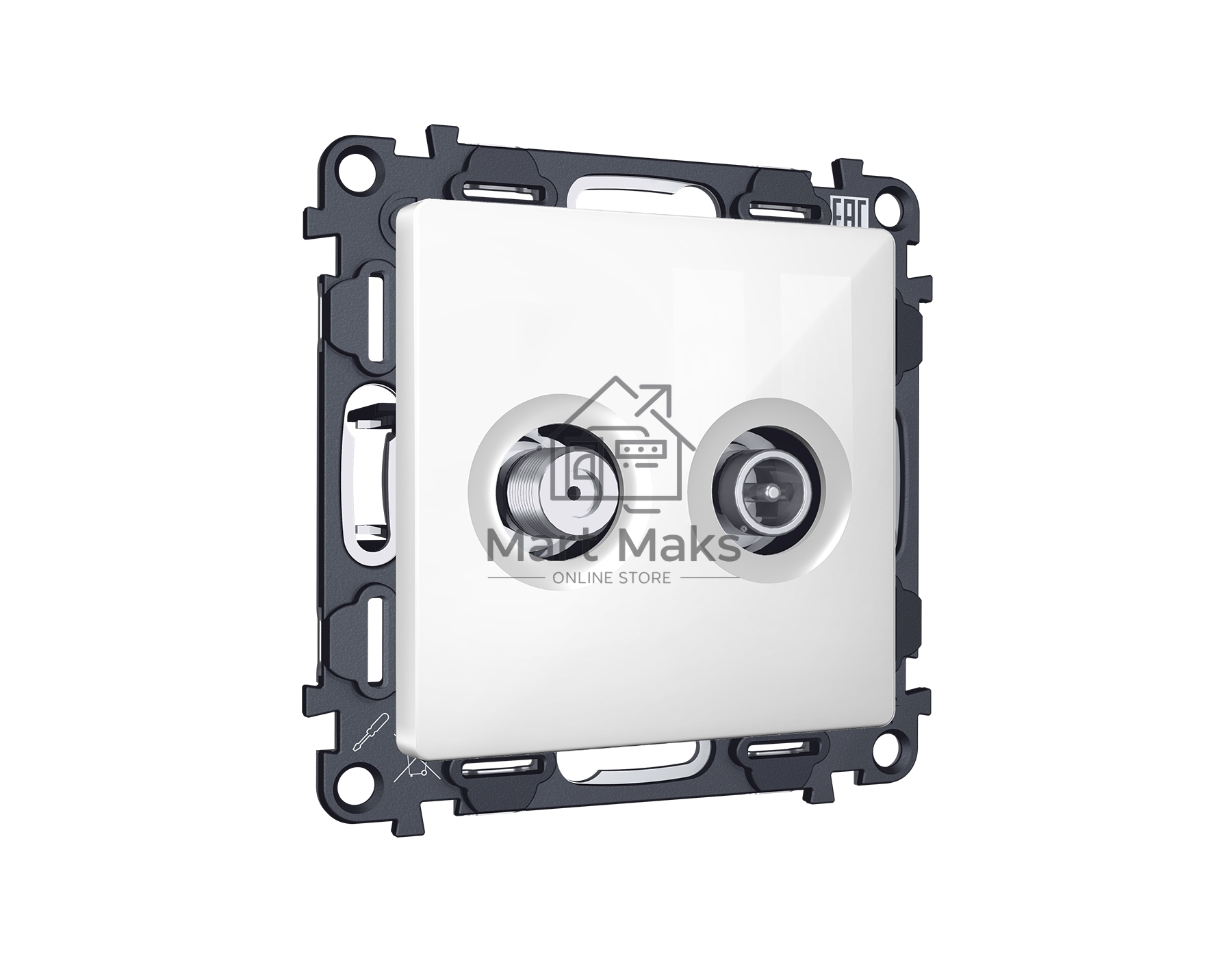 Комплект механизма розетки TV оконечной + SAT 5-862MHz 3.5dB/950-2150MHz 3.5dB ALFA Белый глянец QUANT (AP1133, VM217) MA113310