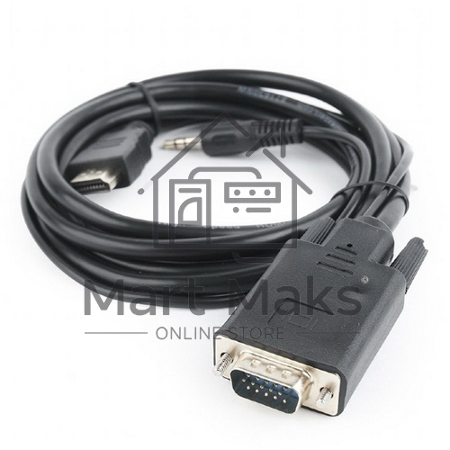 Кабель HDMI->VGA Cablexpert A-HDMI-VGA-03-10, 19M/15M + 3.5Jack, медь, позол.разъемы, 3м, черный, пакет