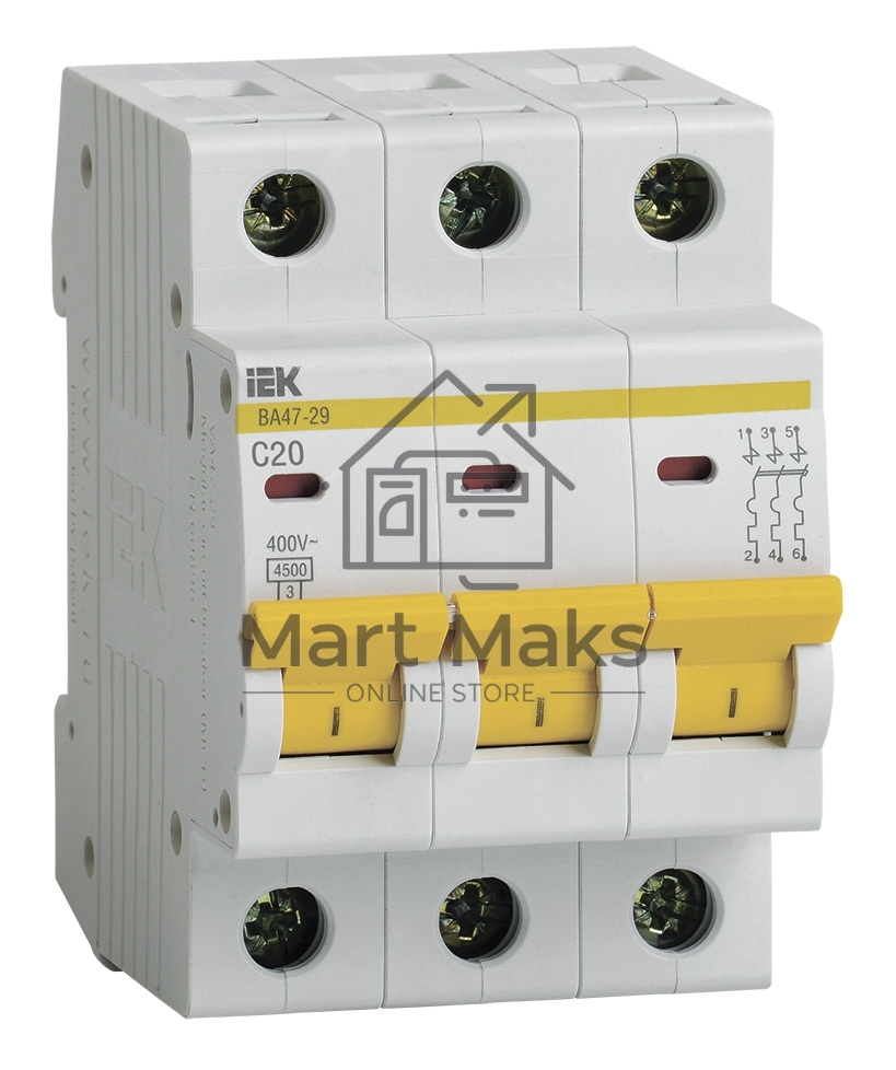 Выключатель автоматический Iek MVA20-3-020-C ВА47-29 3Р 20А 4,5кА х-ка С ИЭК