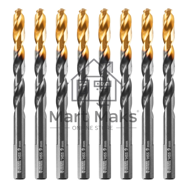Сверло по металлу, 9 мм, HSS-Tin, Golden Tip, 8 шт. Denzel