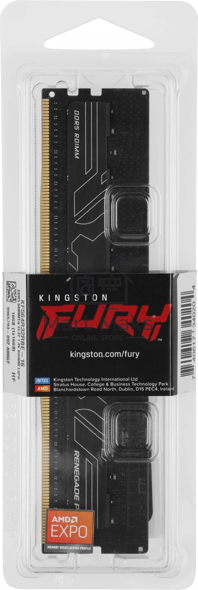 Оперативная память Kingston Fury Renegade Pro, DDR5, 16GB (1x16GB), 6400MHz, CL32, ECC, RDIMM