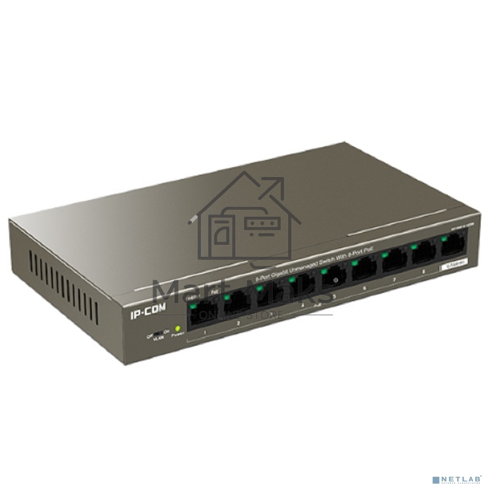 Коммутатор неуправляемый PoE IP-COM G1109P-8-102W 9 портов, 9x1 Gbит/с, PoE 8х92 Вт, настольный