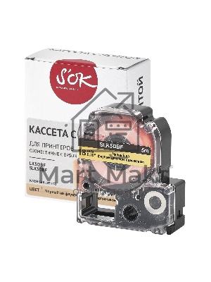 Кассета с лентой S'OK by Sakura Printing K5DBF для Epson, черный на флуоресцентном оранжевом, 18мм/5м