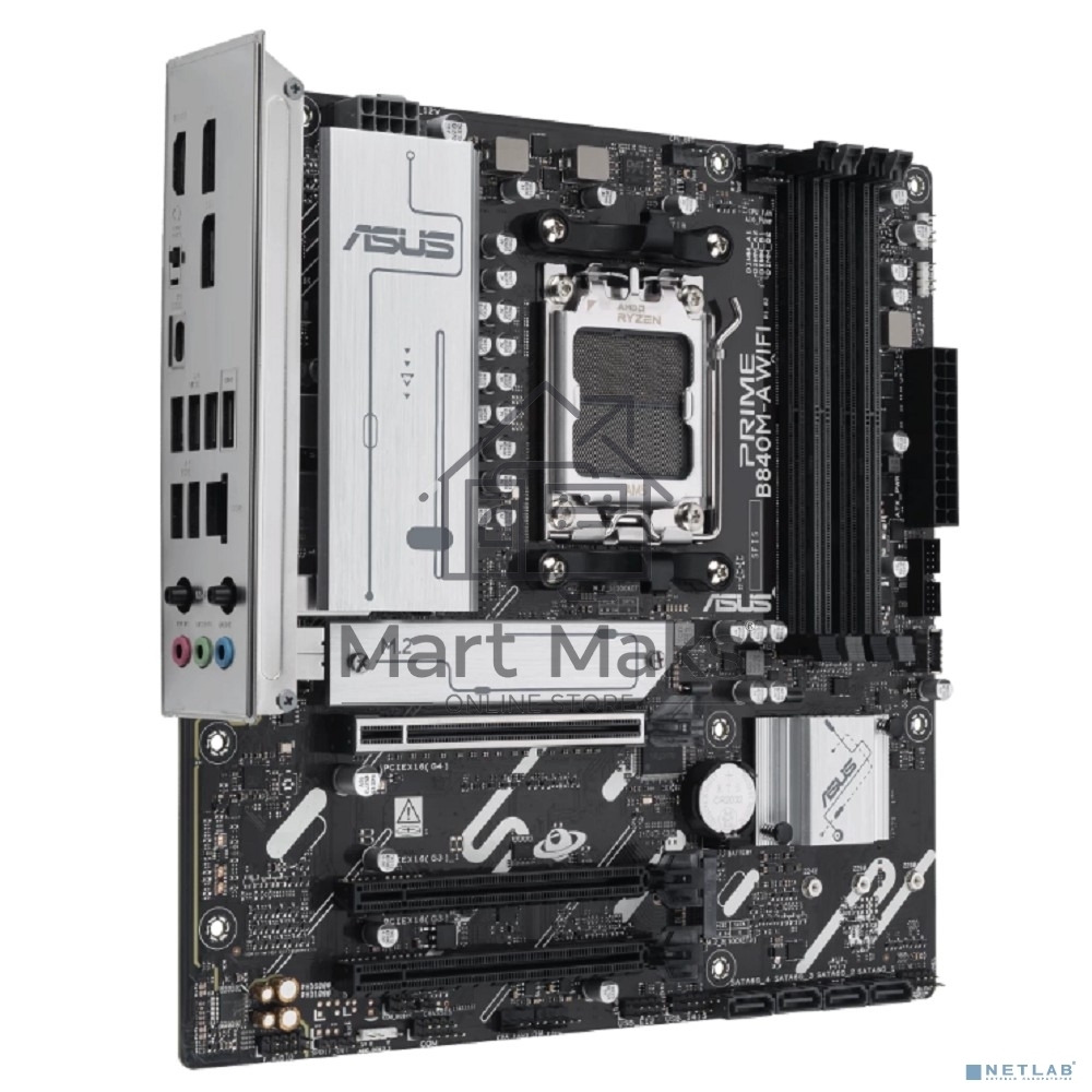Материнская плата ASUS PRIME B840M-A WIFI, AM5, AMD B840, 4xDDR5, 4xSATA III, 3xM.2, 1xPCIe 4.0 x16, 2xPCIe 3.0 x16 (x1), 2xDP, 1xHDMI, 1x 2.5Gb LAN, Wi-Fi 6E, 2xUSB-A 10Gbps, 1xUSB-C 5Gbps, 4xUSB-A 2.0, 3x3.5 мм, 7.1, micro-ATX