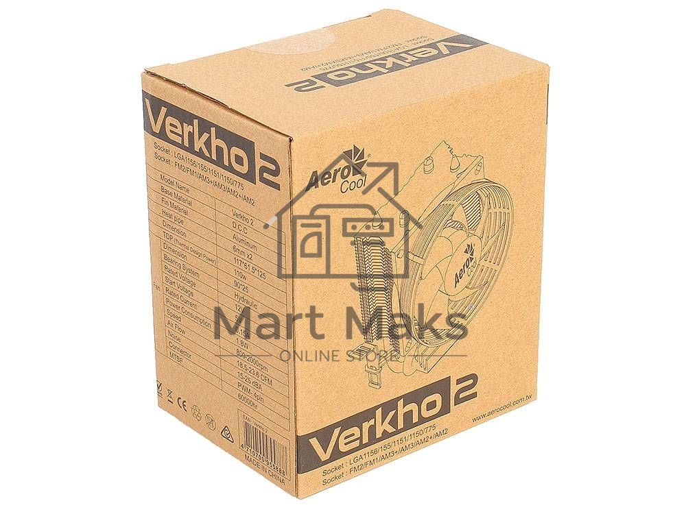 Кулер для процессора AeroCool / Formula Verkho 2 серебристый, 90 мм, алюминий/медь, 2000 об/мин, 25 дБ, 4 pin, 110 Вт, 125 мм