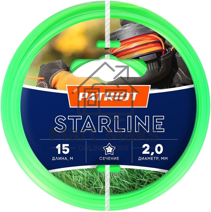 Леска для триммеров PATRIOT Starline D 2,0мм L 15мзвезда, зеленая 200-15-3 Арт.805201056