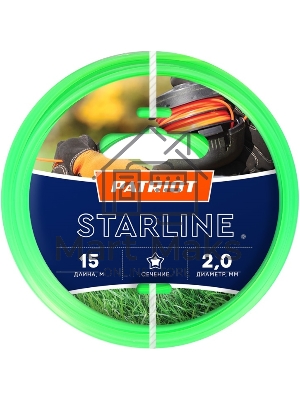 Леска для триммеров PATRIOT Starline D 2,0мм L 15мзвезда, зеленая 200-15-3 Арт.805201056