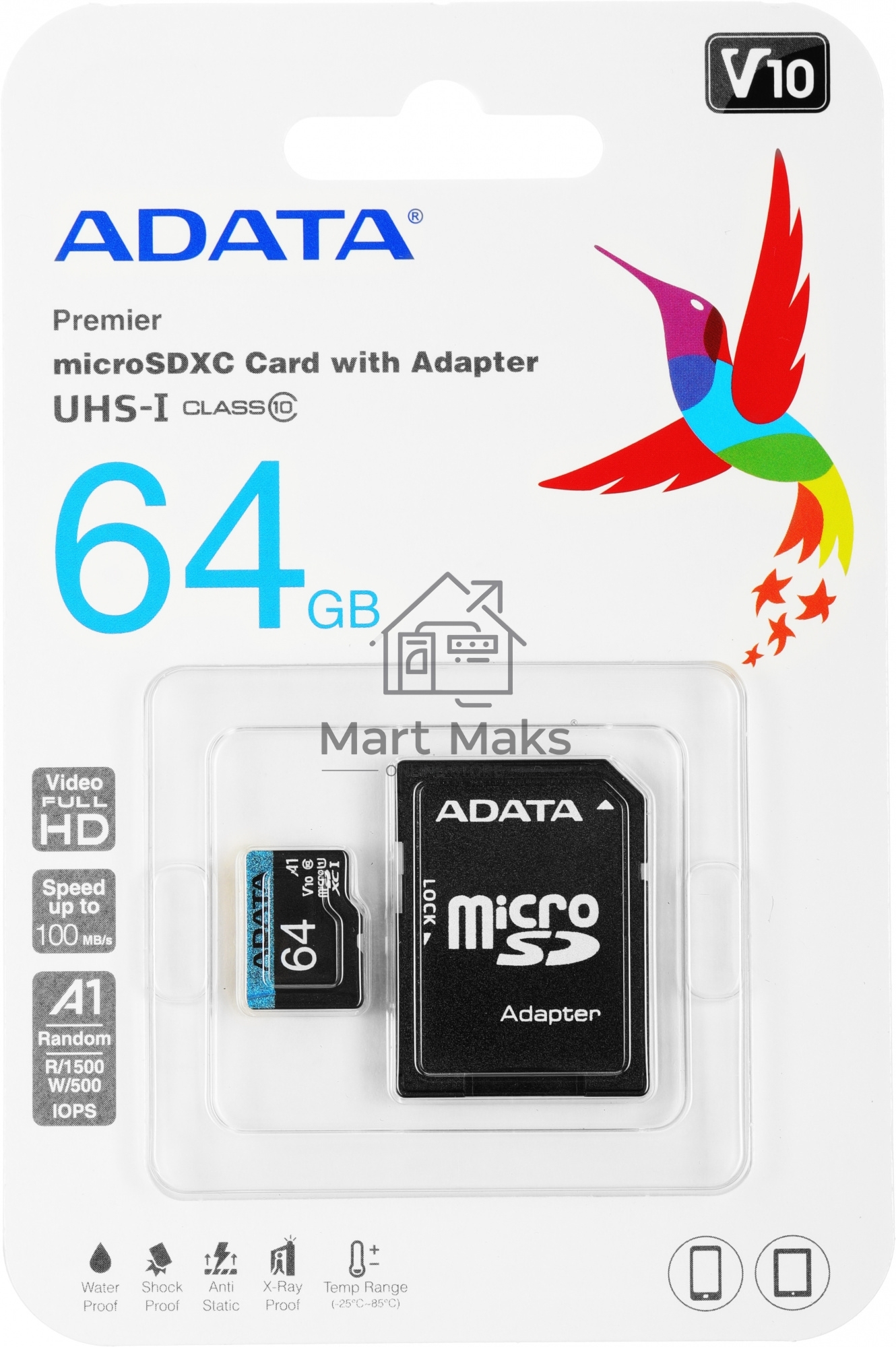 Флеш карта microSD 64GB ADATA microSDHC Class 10 UHS-I A1 100/25 MB/s (SD адаптер)
