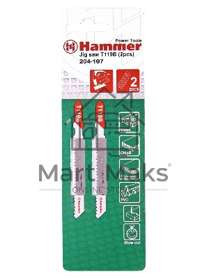Пилка для лобзика Hammerflex 204-107 JG WD-PL T119B (2pcs) мягк.др\пл, 67мм, шаг 1.9-2.3, HCS, 2шт