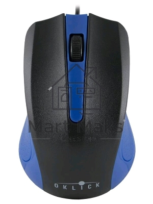 Мышь проводная Oklick 225M черный/синий, 1200 dpi, USB, кнопки - 3