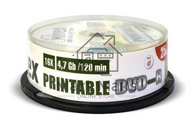 Диск DVD-R Mirex 4.7 Gb, 16x, Cake Box (25), Ink Printable (25/300)