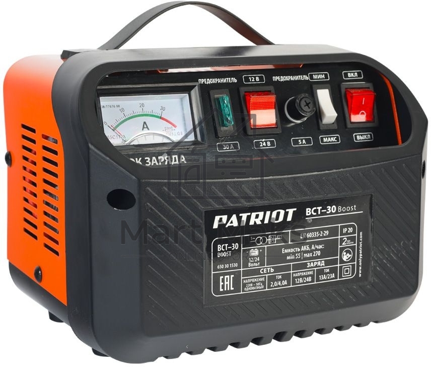 Устройство пуско-зарядное PATRIOT BCT-30 Boost 220В±15% 900Вт 12/24В зарядmax23А 55-270А/ч 7.3кг