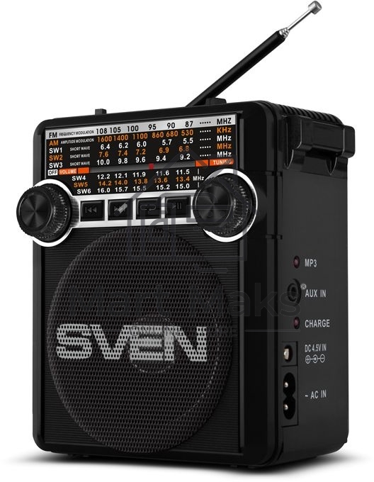 Радиоприемник АС SVEN SRP-355, черный (3 Вт, FM/AM/SW, USB, SD/microSD, фонарь, встроенный аккумулятор) АС SVEN SRP-355, черный (3 Вт, FM/AM/SW, USB, SD/microSD, фонарь, встроенный аккумулятор)