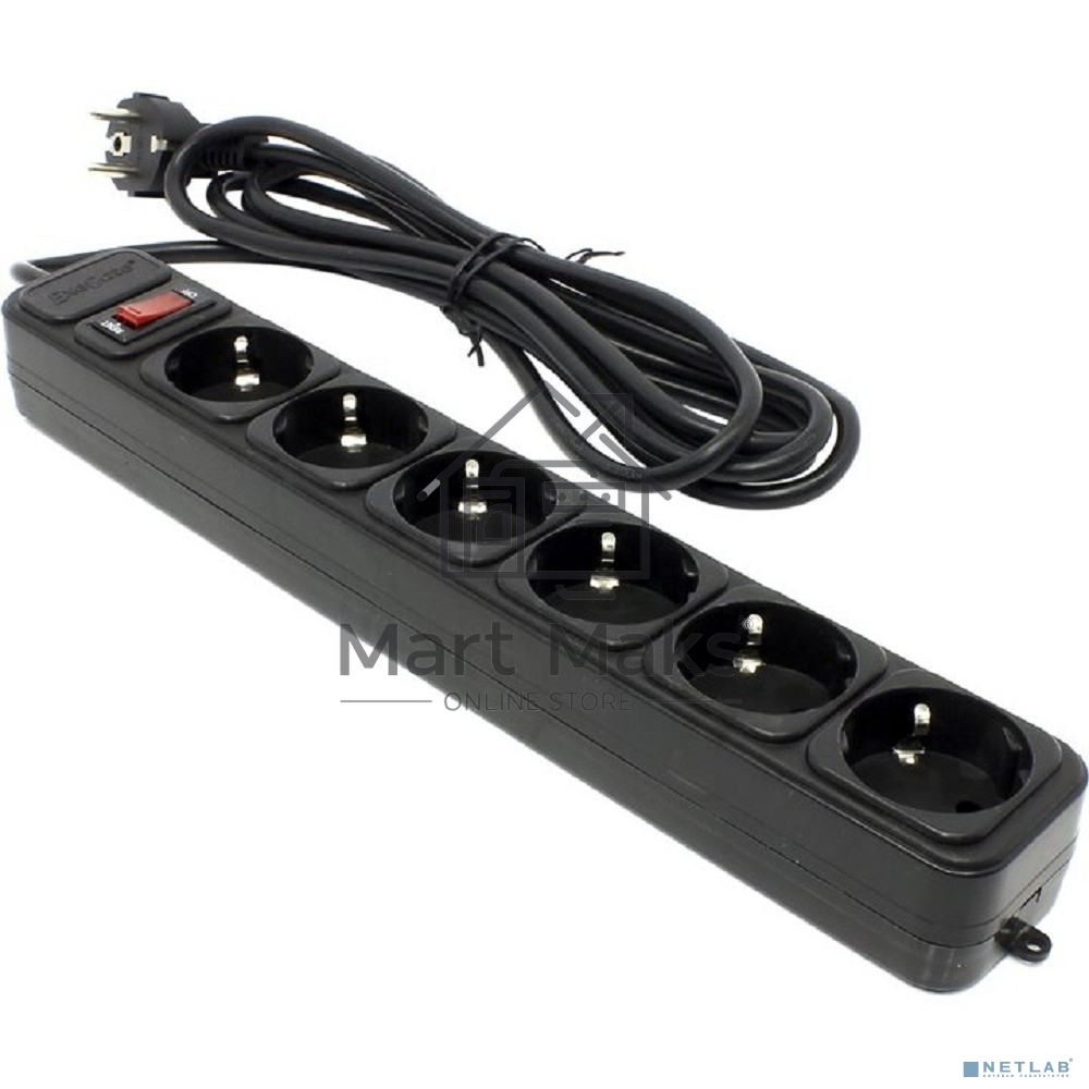 Сетевой фильтр ExeGate EX266864RUS SP-6-1.5B (6 розеток, 1.5м, евровилка, черный)