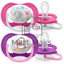 Соска-пустышка Philips Avent SCF080/08 Слон/Пингвин, 6-18 мес, 2 шт, для девочек