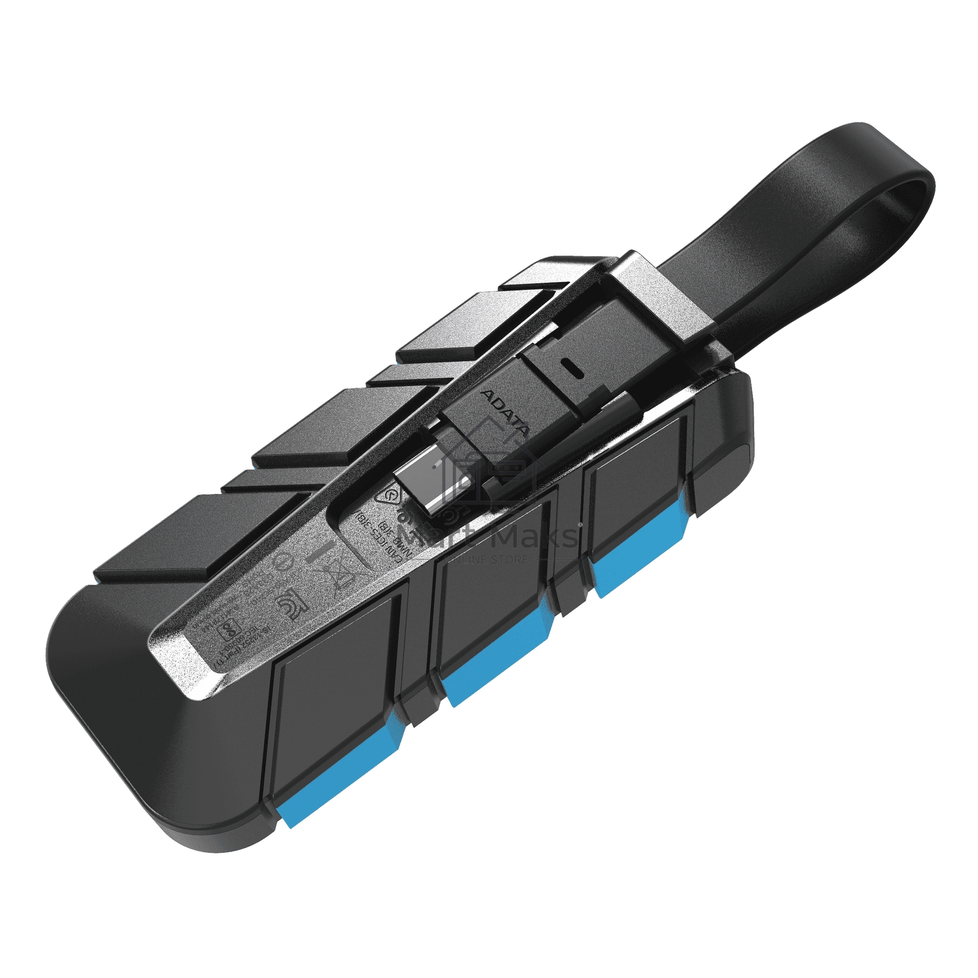 Внешний SSD ADATA SC740 чёрно-синий <SC740-500G-CBU> 500Gb (USB3.2 gen 2 type C, 1050/1000Mbs, 122x41x22mm, 40g, защита от падения, встроенный кабель)