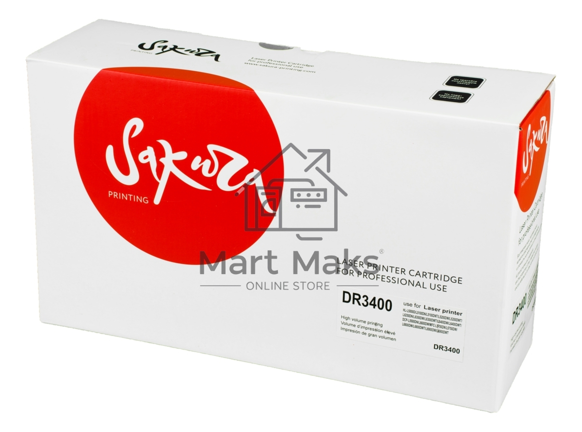 Фотобарабан Sakura DR3400 для Brother HL-L5000D, HL-L5100DN, HL-L5100DNT, HL-L5200DW, HL-L5200DWT, HL-L6250DN, HL-L6300DW, HL-L6300DWT, HL-L6400DW, HL-L6400DWT, DCP-L5500DN, DCP-L6600DW, MFC-L5700DN, MFC-L5750DW, MFC-L6800DW, MFC-L6800DWT, MFC-L6900DW, MF