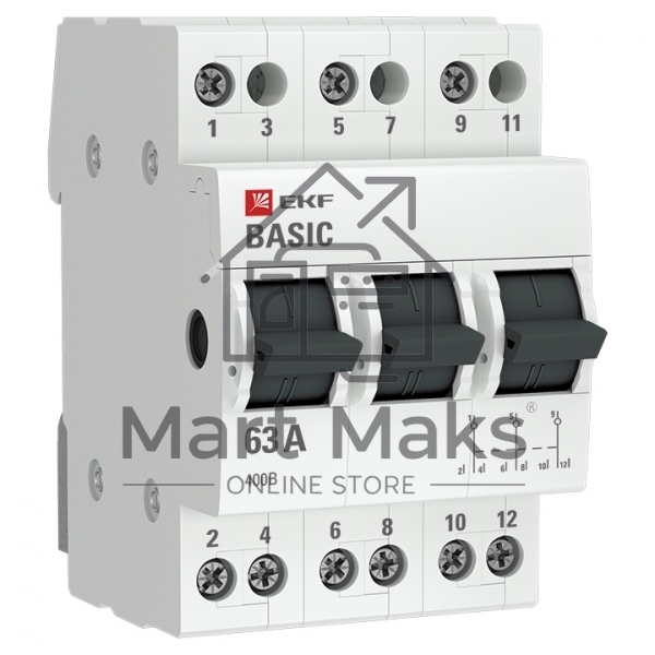 Переключатель трехпозиционный 3п 63А Basic EKF tps-3-63