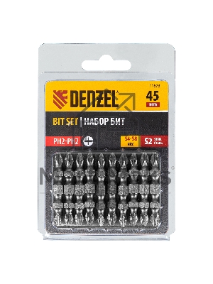Набор бит Denzel двухстор., PH2-PH2х45 мм, сталь S2, 10 шт.