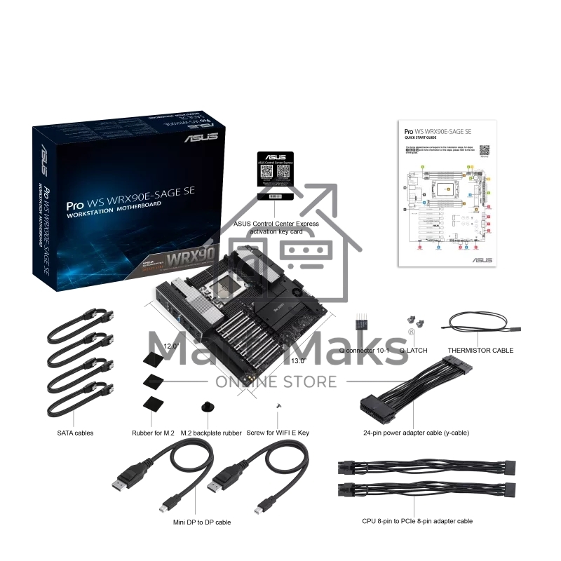 Материнская плата ASUS Pro WS WRX90E-SAGE SE, sTR5, AMD WRX90, 8xDDR5, 4xSATA, 4xM.2, 6xPCI-E 5.0 x16, 1xPCI-E 5.0 x8, 1xVGA, 2xMiniDP, 3x 10Gb LAN, 6xUSB-A 3.2 Gen 2, 1xUSB-A 2.0, 2xUSB-C USB4, 2x3.5 мм, 5.1, SSI EEB